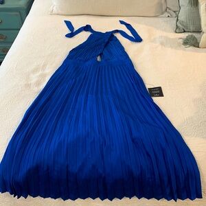 Royal Blue Pleated Satin Midi Dress